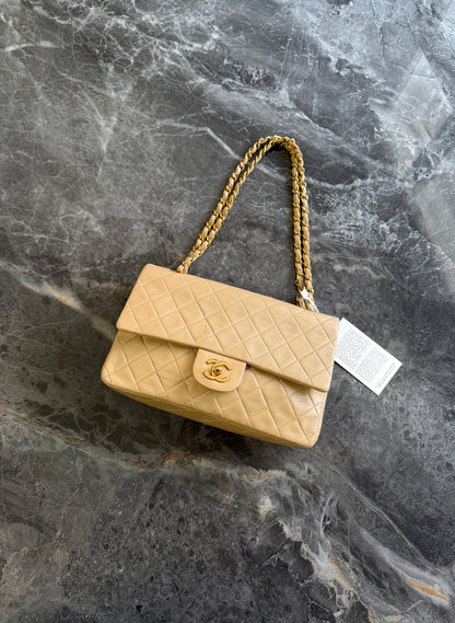 CHANEL CLASSIC DOUBLE FLAP BAG MEDIUM BEIGE 24K GOLD HW