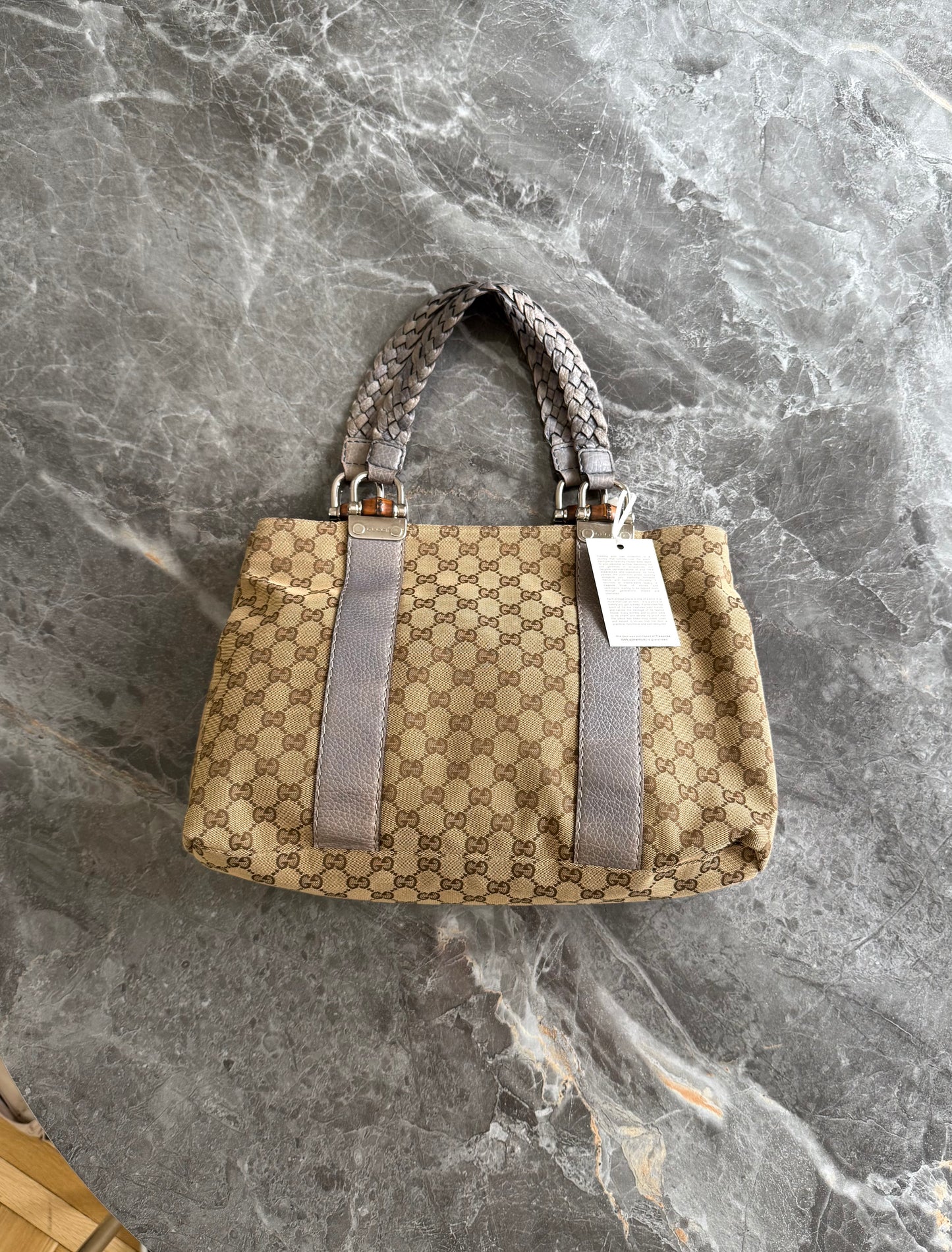GUCCI GG CANVAS BAMBOO LIBECCIO TOTE BAG GREY