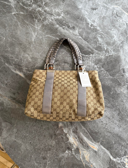 GUCCI GG CANVAS BAMBOO LIBECCIO TOTE BAG GREY