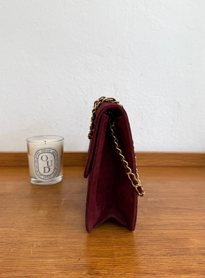 CHANEL CLASSIC SUEDE BURGUNDY SINGLE FLAP BAG