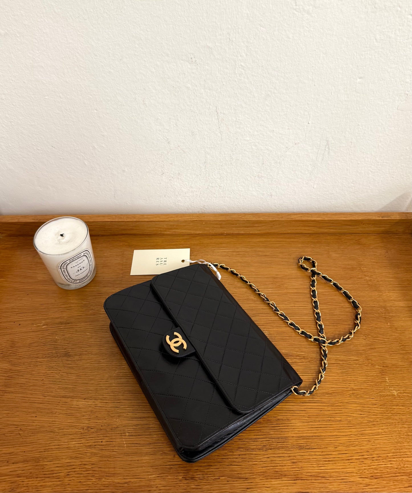 CHANEL CLASSIC SINGLE FLAP BAG LAMBSKIN BLACK 24K GOLD HW