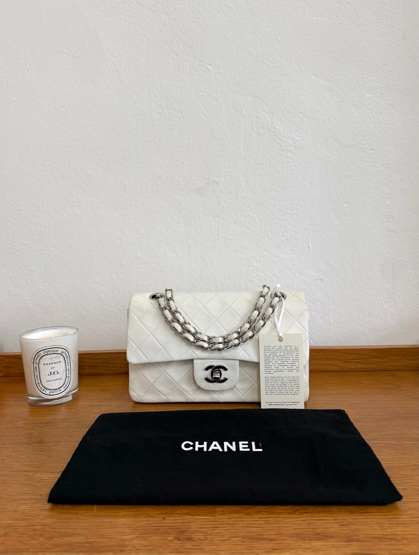 CHANEL CLASSIC DOUBLE FLAP BAG SILVER HW WHITE KARL LAGERFELD
