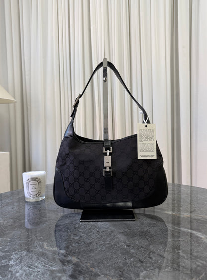 Gucci Jackie GG Canvas Shoulder Bag Black Silver HW