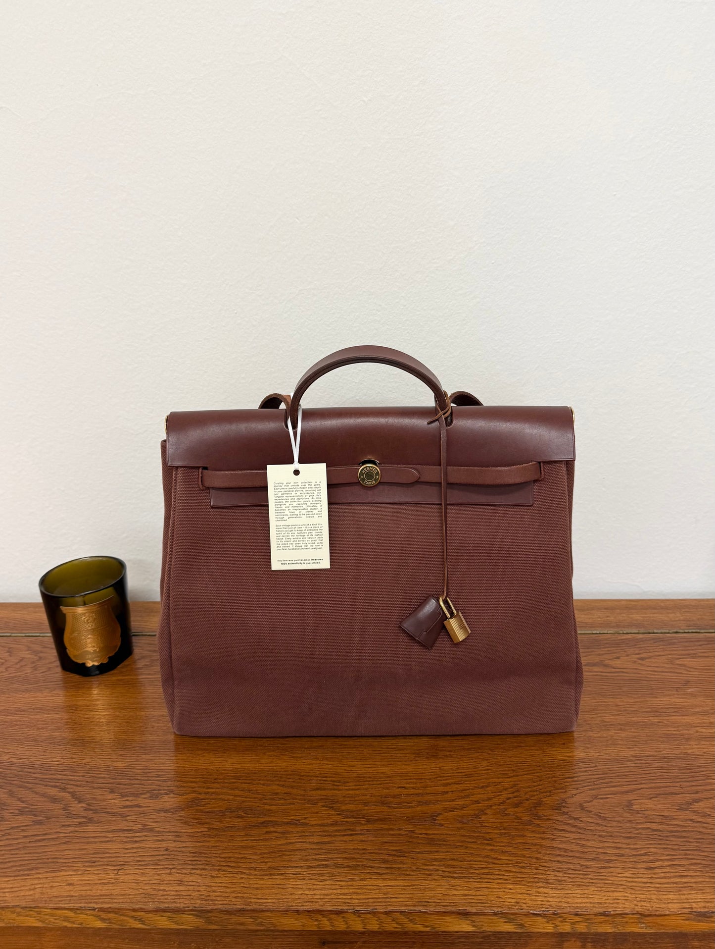 HERMÈS HERBAG HANDBAG BURGUNDY CANVAS & LEATHER