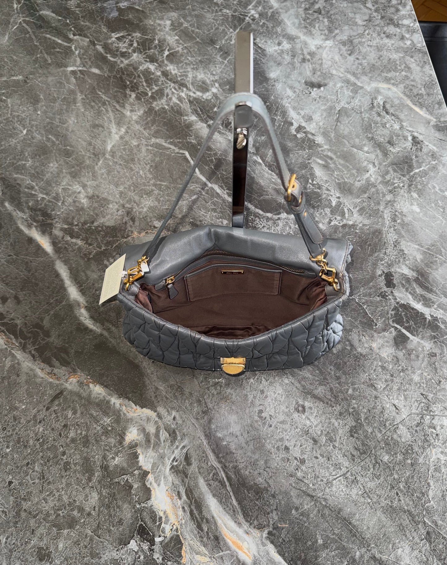 MIU MIU MATELASSE VITELLO SHOULDER BAG GREY