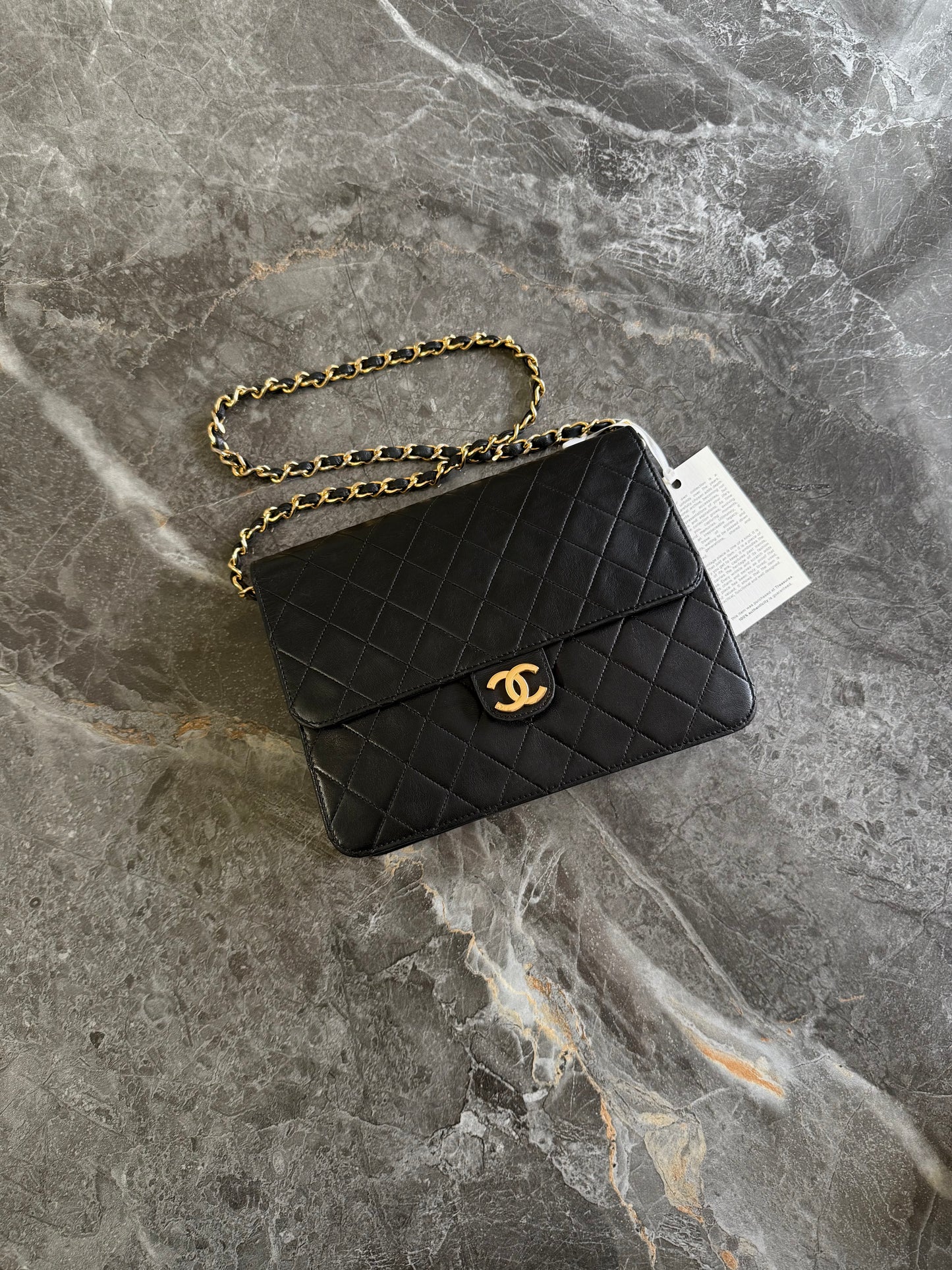 CHANEL CLASSIC SINGLE FLAP BAG LAMBSKIN BLACK 24K GOLD HW