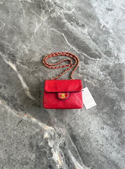 Chanel Red Timeless Classic Single Flap 17 Lambskin 24K Gold HW