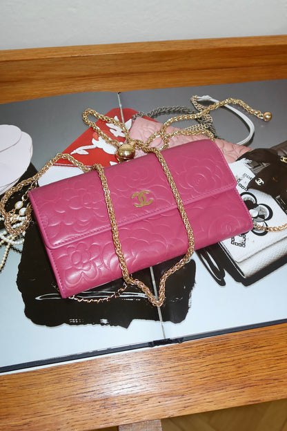 CHANEL WALLET PINK CAMELLIA GOLD