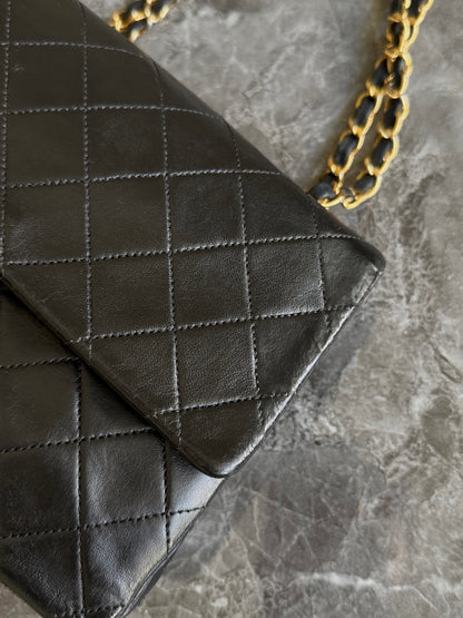CHANEL CLASSIC DOUBLE FLAP BAG MEDIUM BLACK 24K GOLD HW