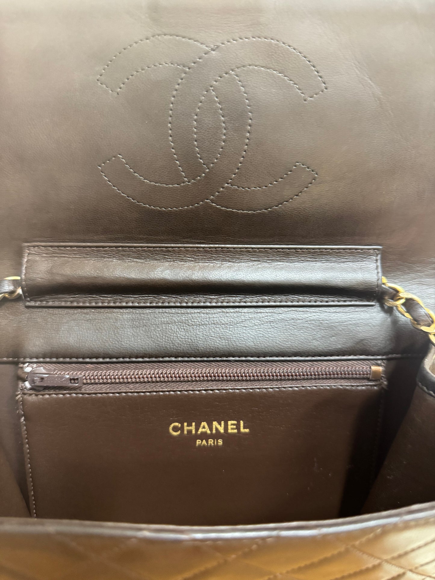 CHANEL CLASSIC SINGLE FLAP BAG BROWN 24k GOLD HW