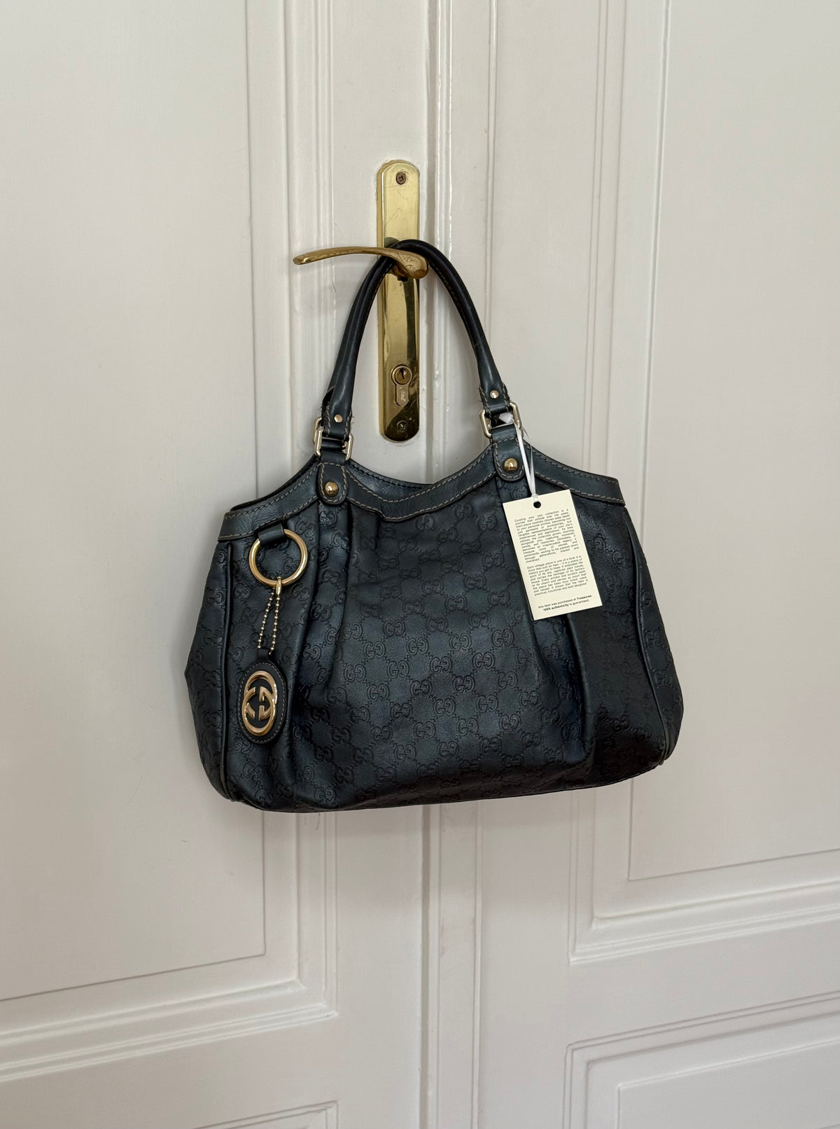 Gucci Sukey Guccissima Leather Tote Bag Grey Green Gold HW