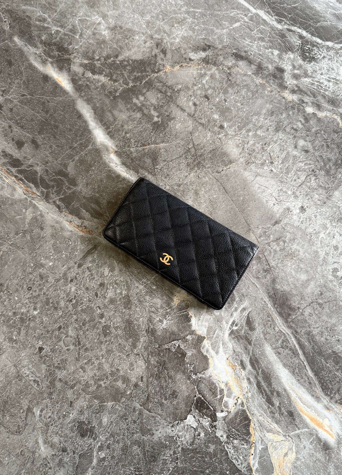CHANEL CAVIAR LONG WALLET BLACK GOLD HW SERIES 16