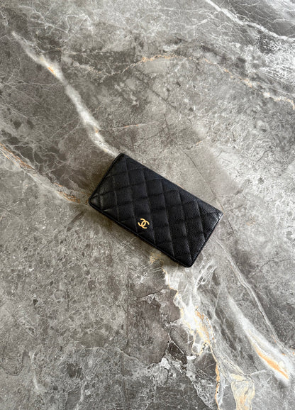 CHANEL CAVIAR LONG WALLET BLACK GOLD HW SERIES 16