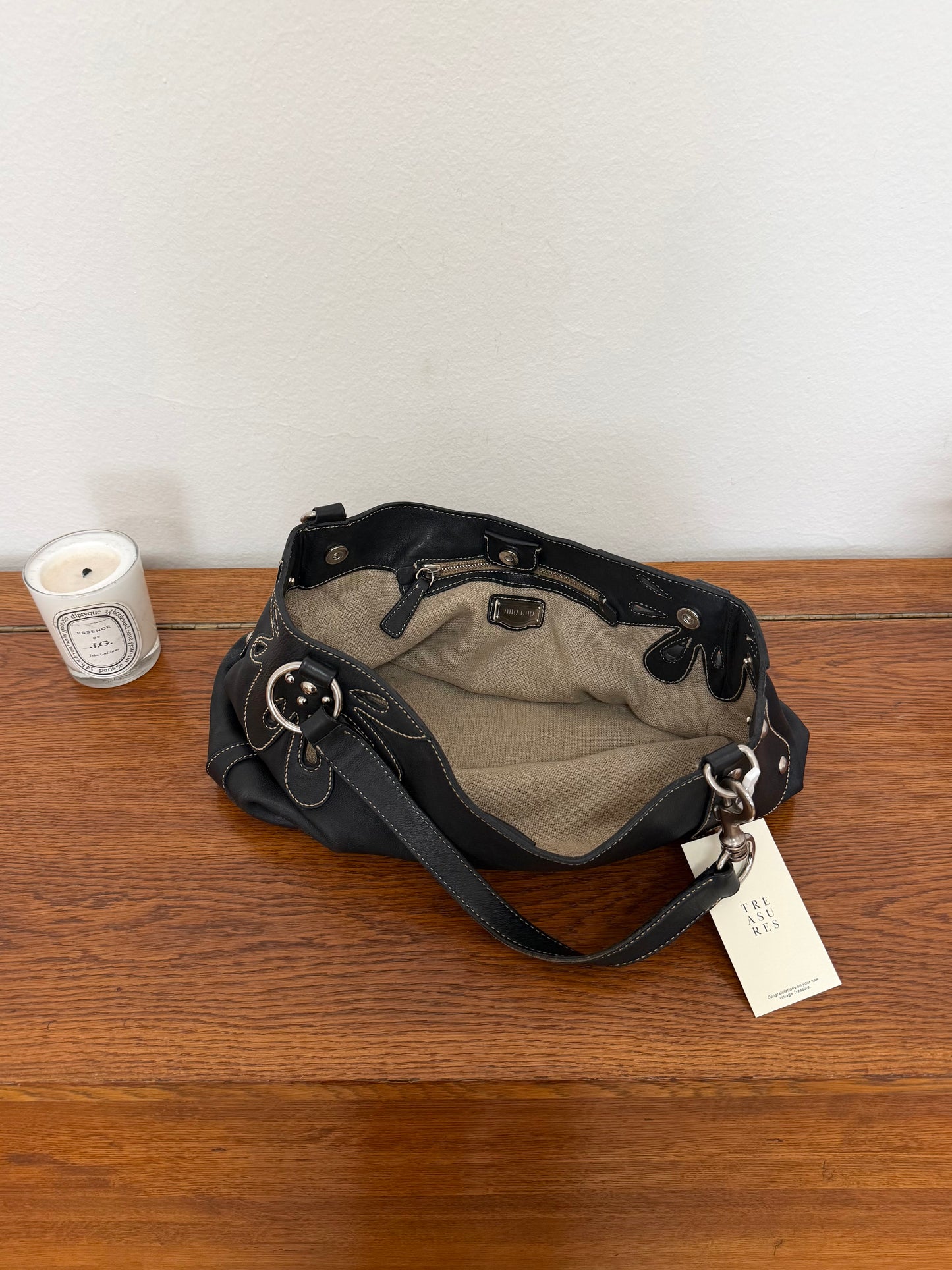 MIU MIU FLOWER SHOULDER BAG ANTRACIT