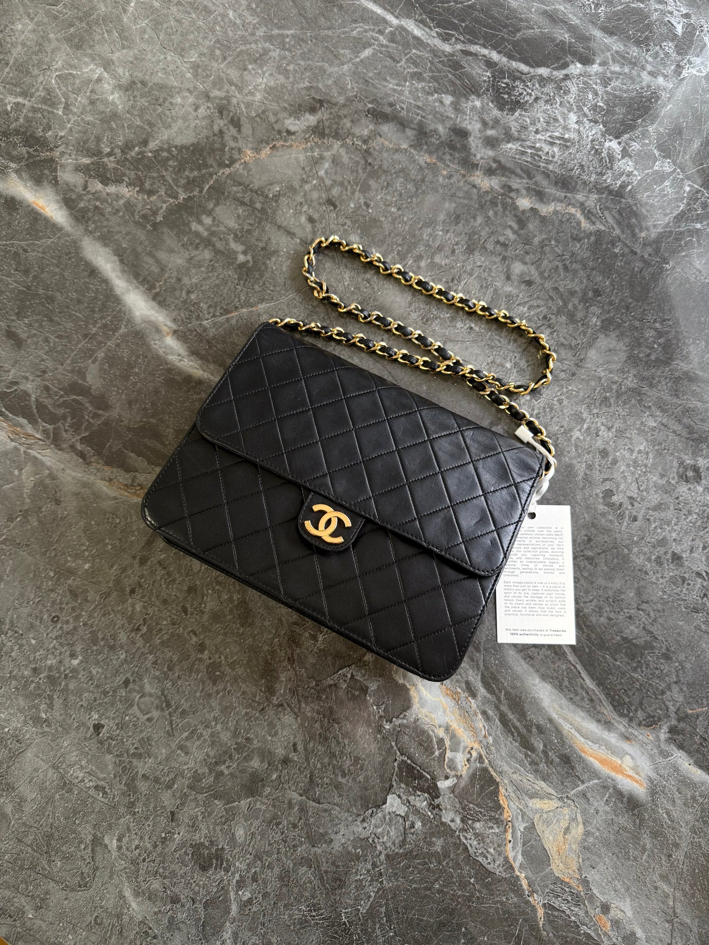 CHANEL CLASSIC SINGLE FLAP BAG LAMBSKIN BLACK 24K GOLD HW