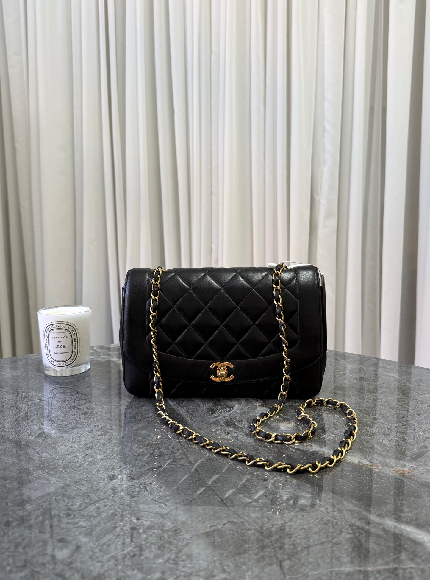 CHANEL DIANA MEDIUM QUILTED FLAP BAG BLACK GOLD HW