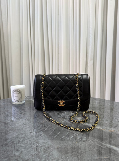 CHANEL DIANA MEDIUM QUILTED FLAP BAG BLACK GOLD HW