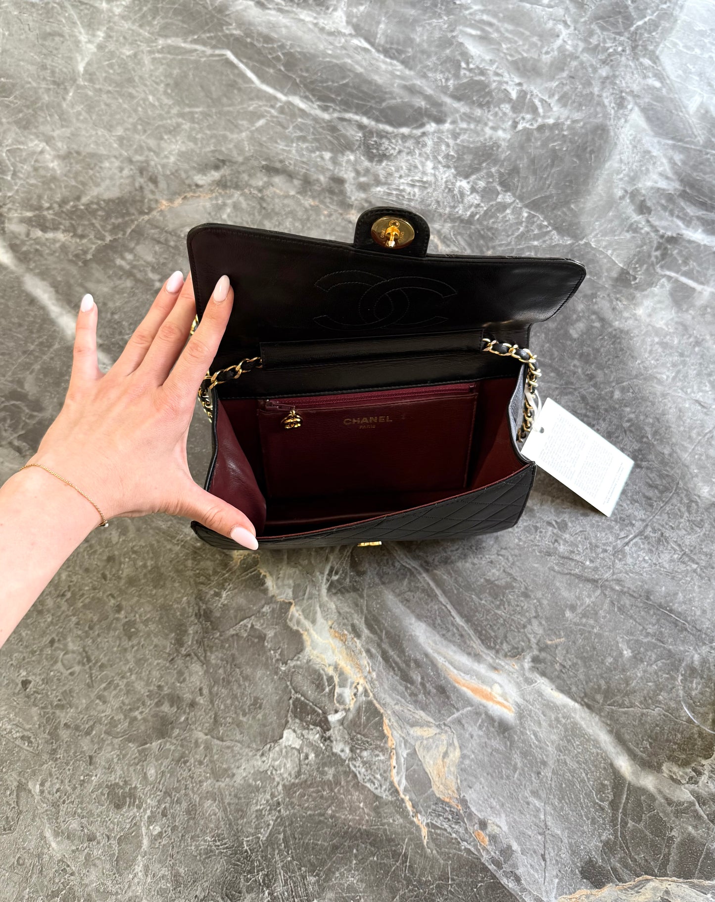 CHANEL CLASSIC SINGLE FLAP BAG LAMBSKIN BLACK 24K GOLD HW