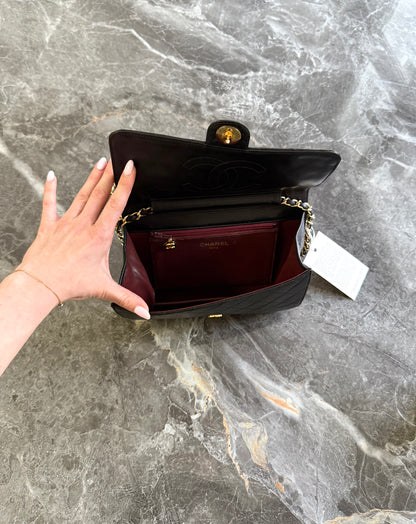 CHANEL CLASSIC SINGLE FLAP BAG LAMBSKIN BLACK 24K GOLD HW