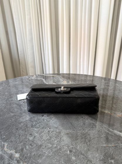 CHANEL CLASSIC DOUBLE FLAP MEDIUM CAVIAR BLACK SILVER HW