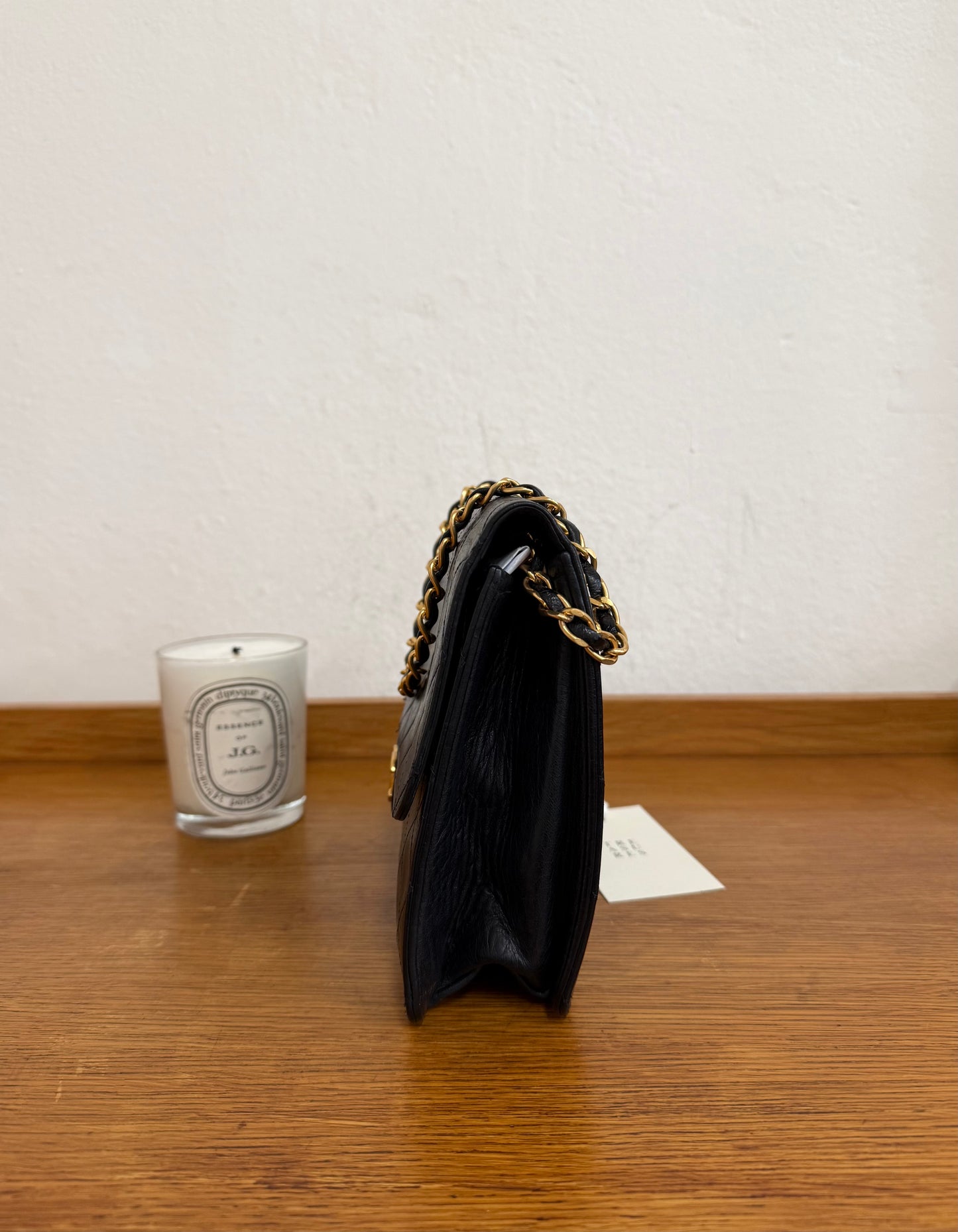 CHANEL CLASSIC SINGLE FLAP BAG LAMBSKIN BLACK 24K GOLD HW