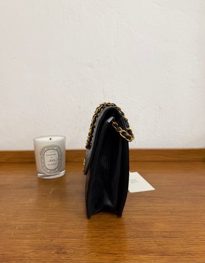 CHANEL CLASSIC SINGLE FLAP BAG LAMBSKIN BLACK 24K GOLD HW