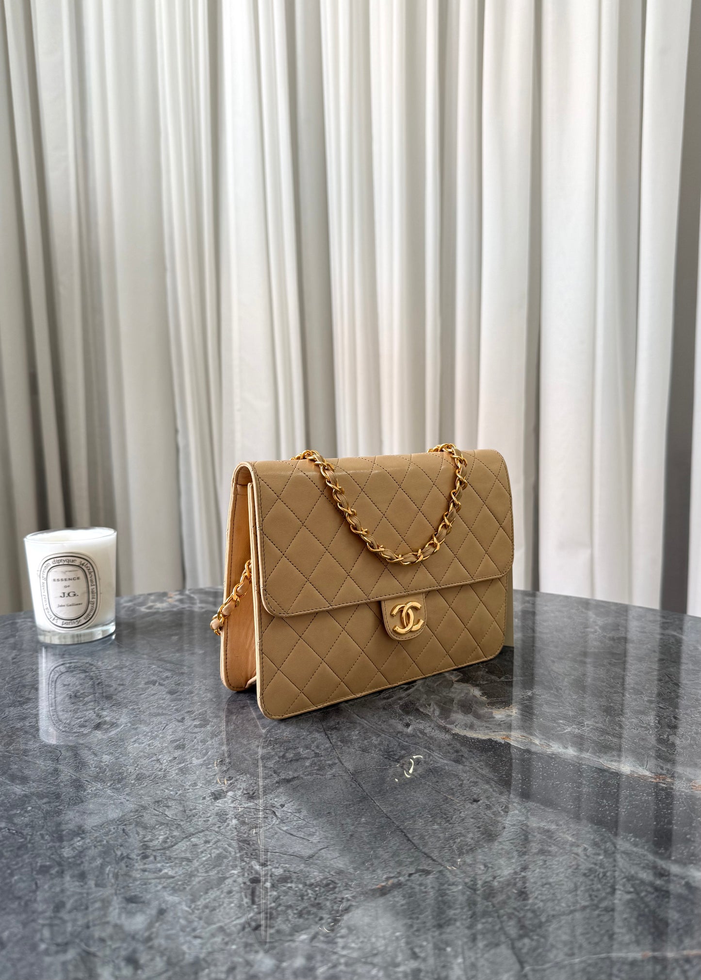 CHANEL CLASSIC SINGLE FLAP BAG LAMBSKIN BEIGE 24K HW