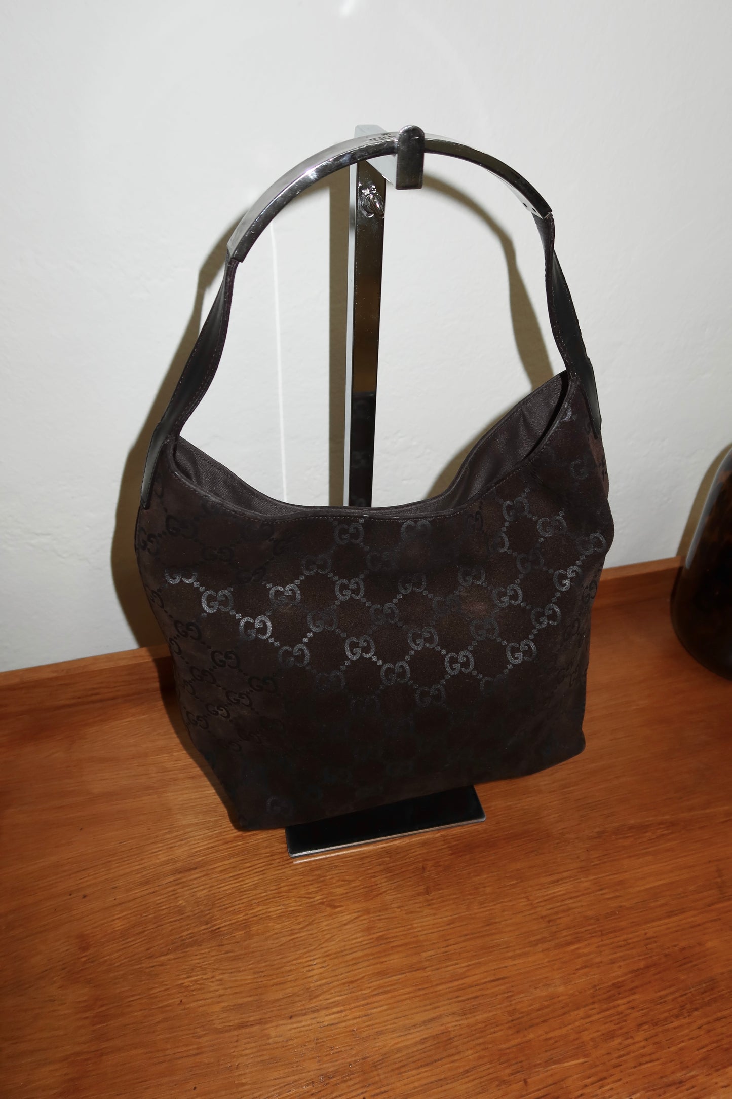 GUCCI GG HOBO BROWN SUEDE SHOULDER BAG