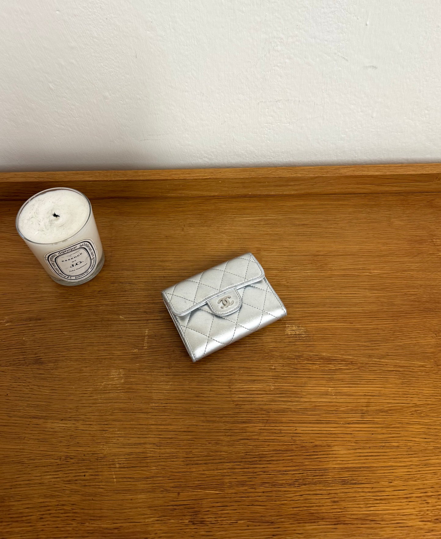 SERIES 22 CHANEL METALLIC SILVER QUILTED WALLET