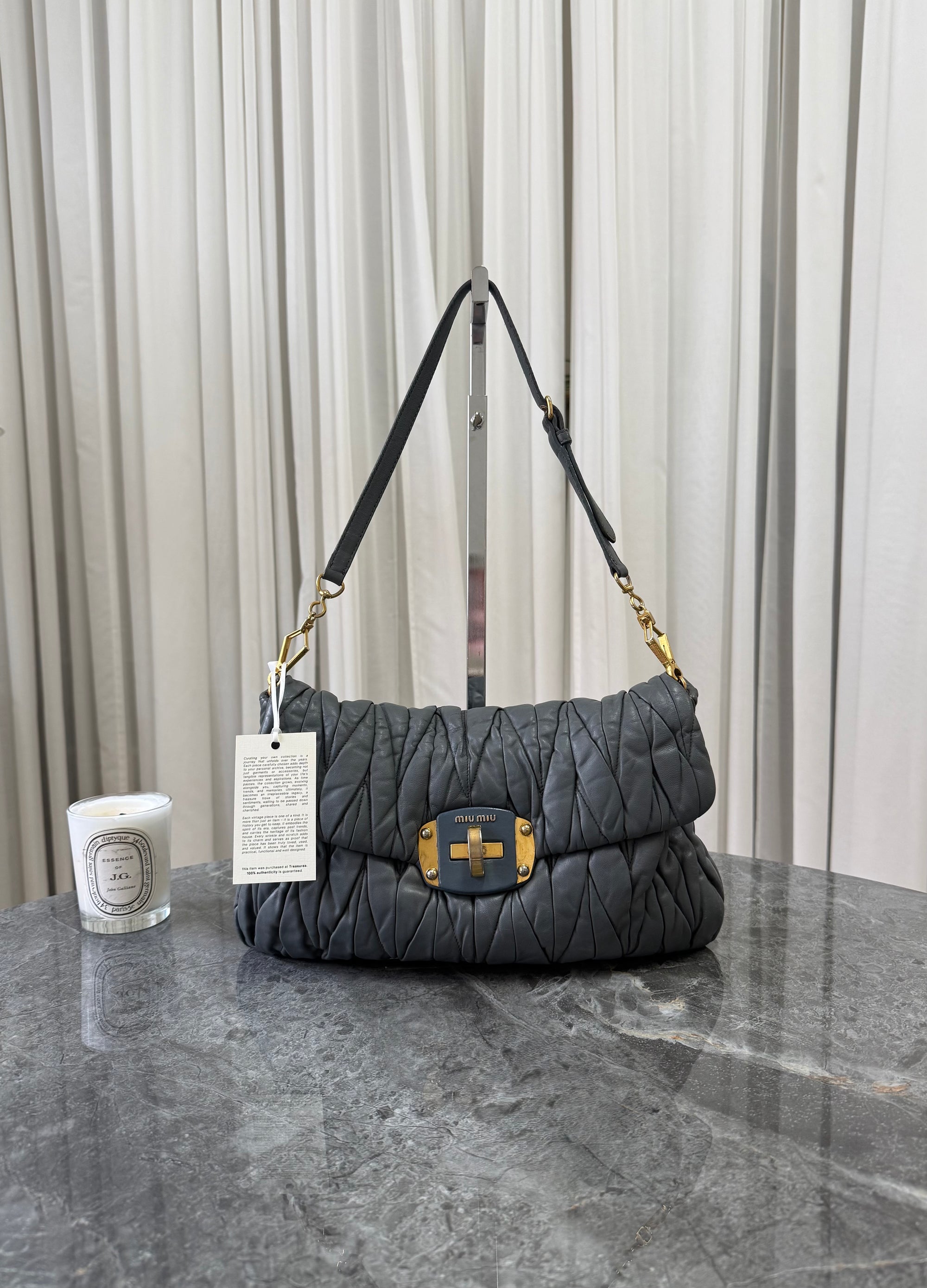 MIU MIU MATELASSE VITELLO SHOULDER BAG GREY
