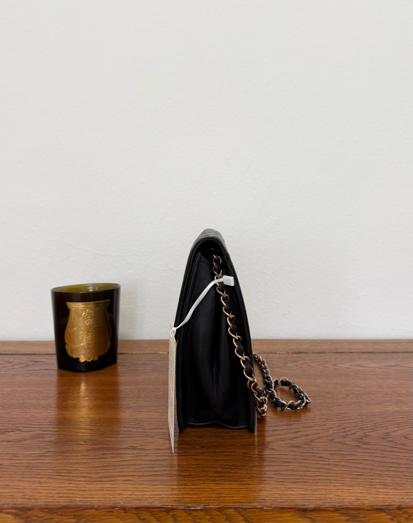 CHANEL BLACK SINGLE FLAP LAMBSKIN 24K GOLD HW