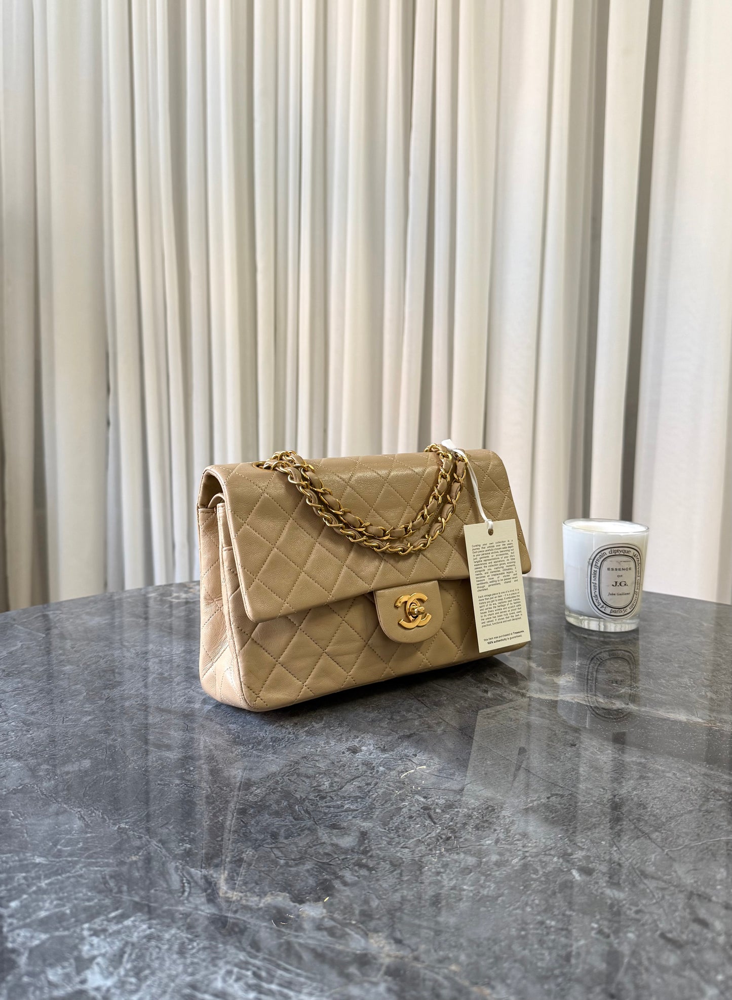 CHANEL CLASSIC DOUBLE FLAP BAG MEDIUM BEIGE 24K GOLD HW