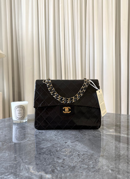 CHANEL CLASSIC DOUBLE FLAP BAG BLACK MEDIUM TALL 24K GOLD HW