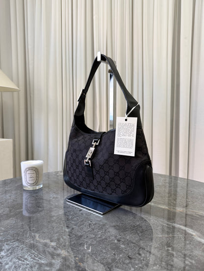 Gucci Jackie GG Canvas Shoulder Bag Black Silver HW