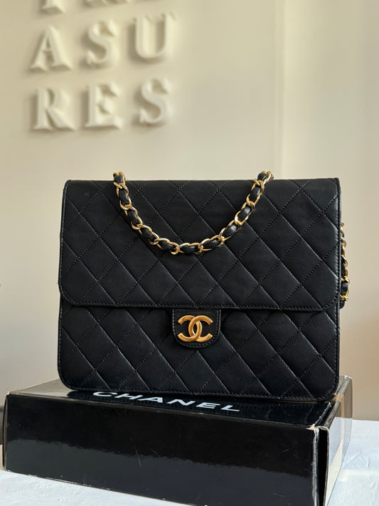 CHANEL LAMBSKIN SINGLE FLAP BAG & BOX & ENTRUPY