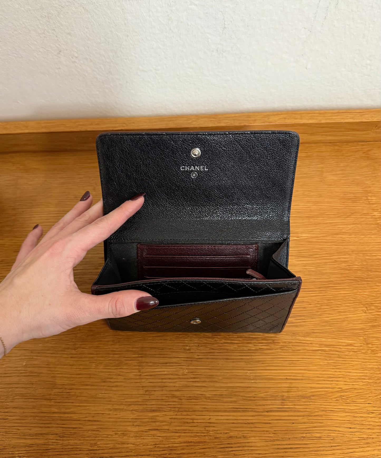 CHANEL WALLET GRAIN BURGUNDY BLACK