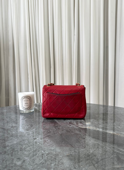 Chanel Red Timeless Classic Single Flap 17 Lambskin 24K Gold HW