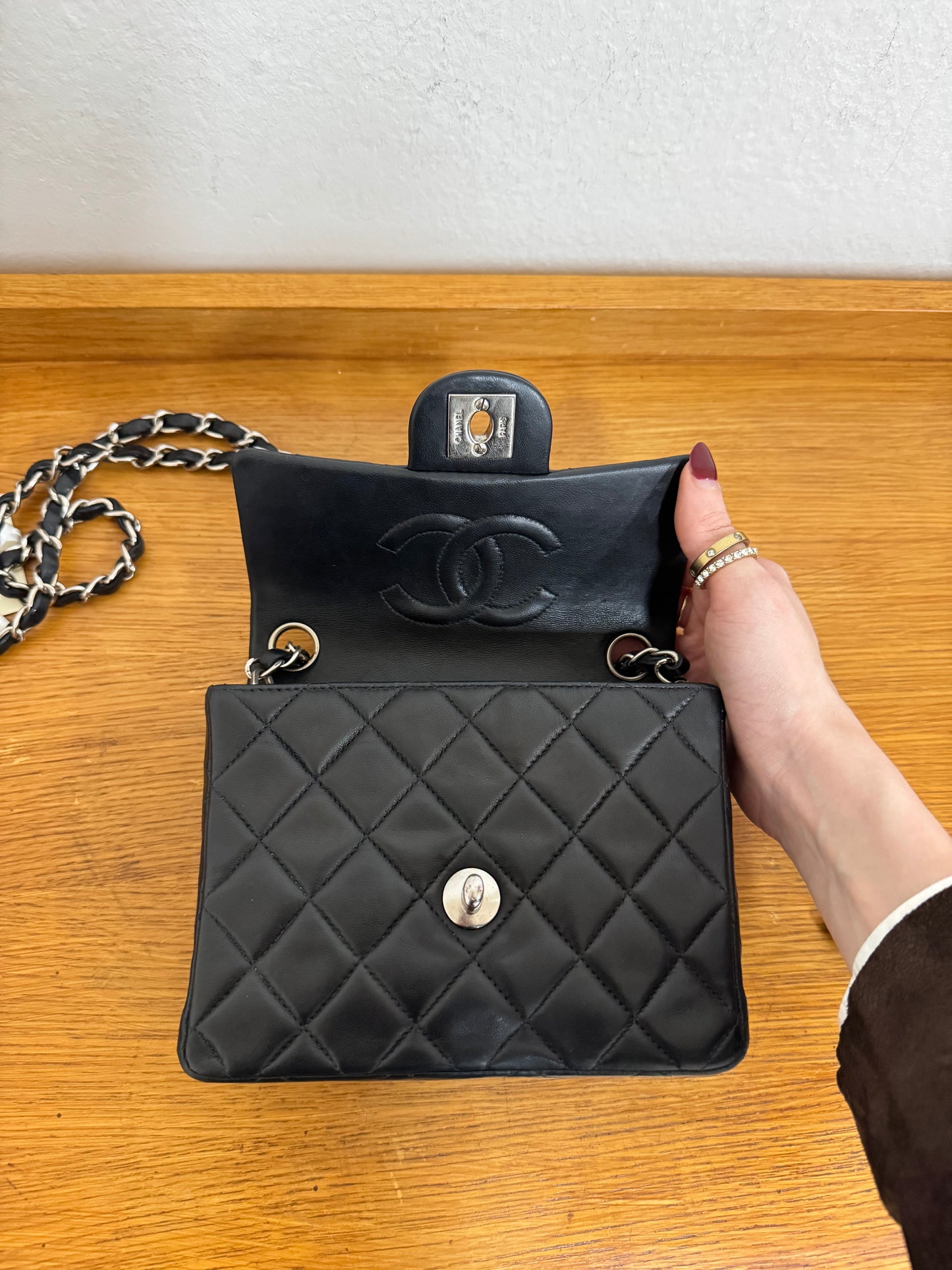 CHANEL SILVER HW RECTANGULAR FLAP BAG