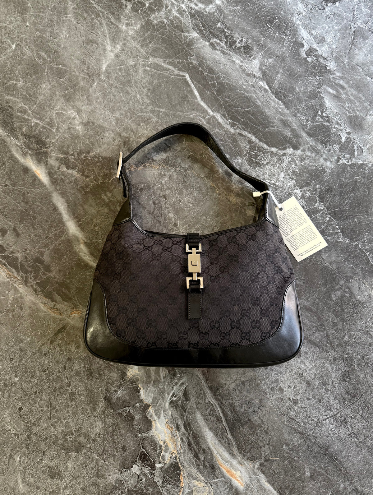 Gucci Jackie GG Canvas Shoulder Bag Black Silver HW