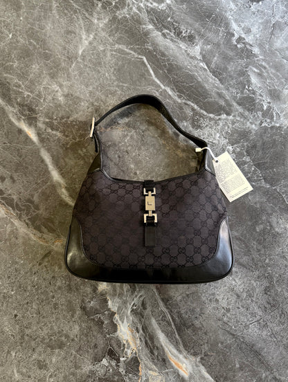 Gucci Jackie GG Canvas Shoulder Bag Black Silver HW