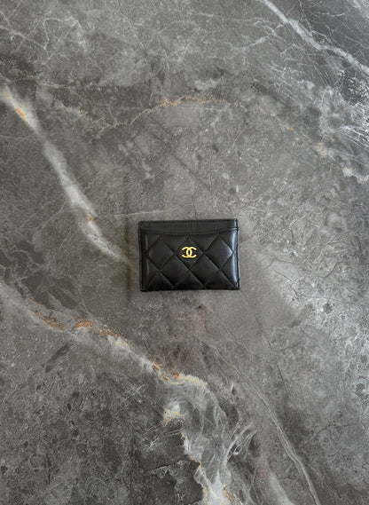 CHANEL CLASSIC QUILTED CARD HOLDER LAMBSKIN BLACK GOLD HW