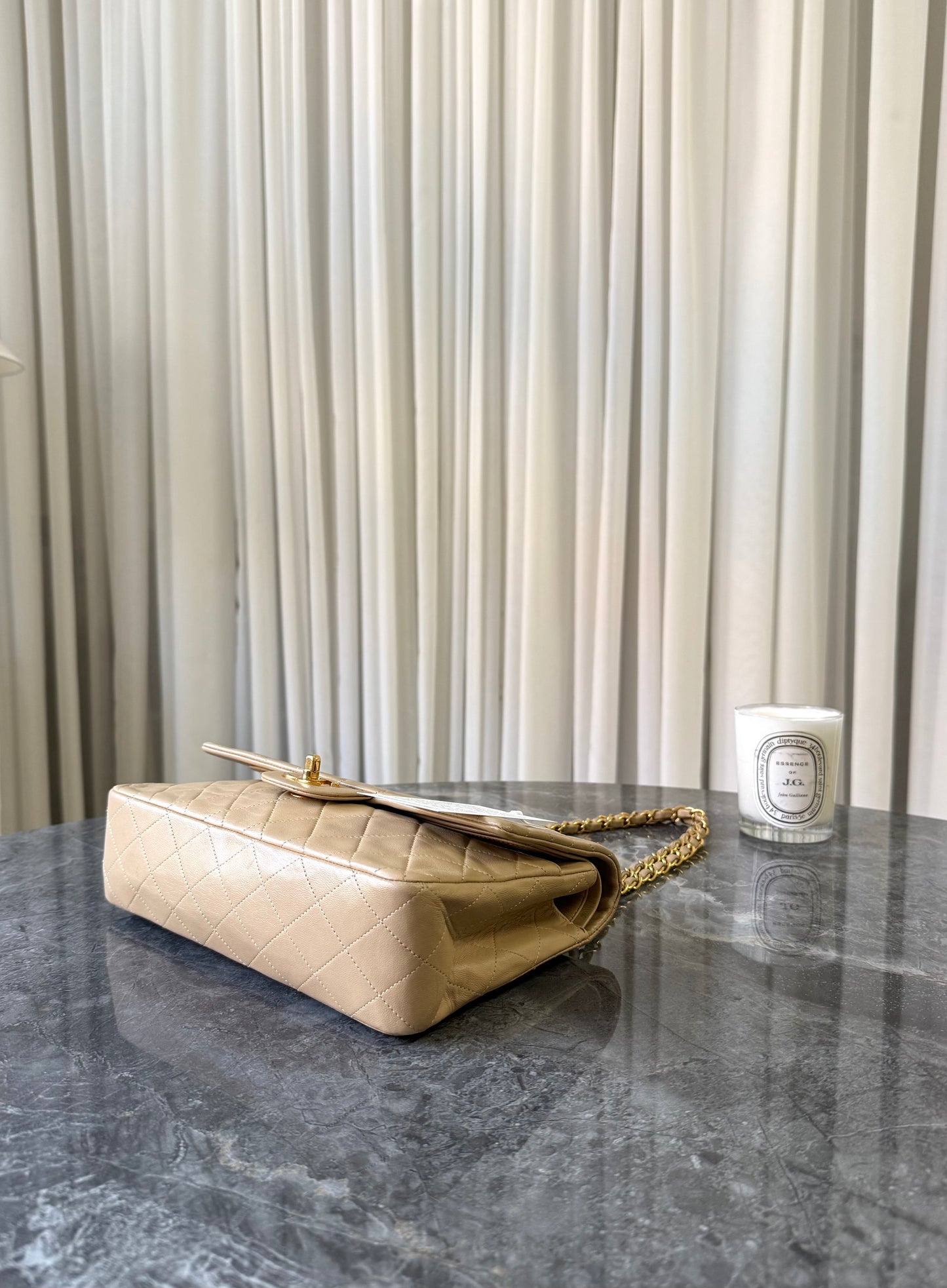 CHANEL CLASSIC DOUBLE FLAP BAG MEDIUM BEIGE 24K GOLD HW