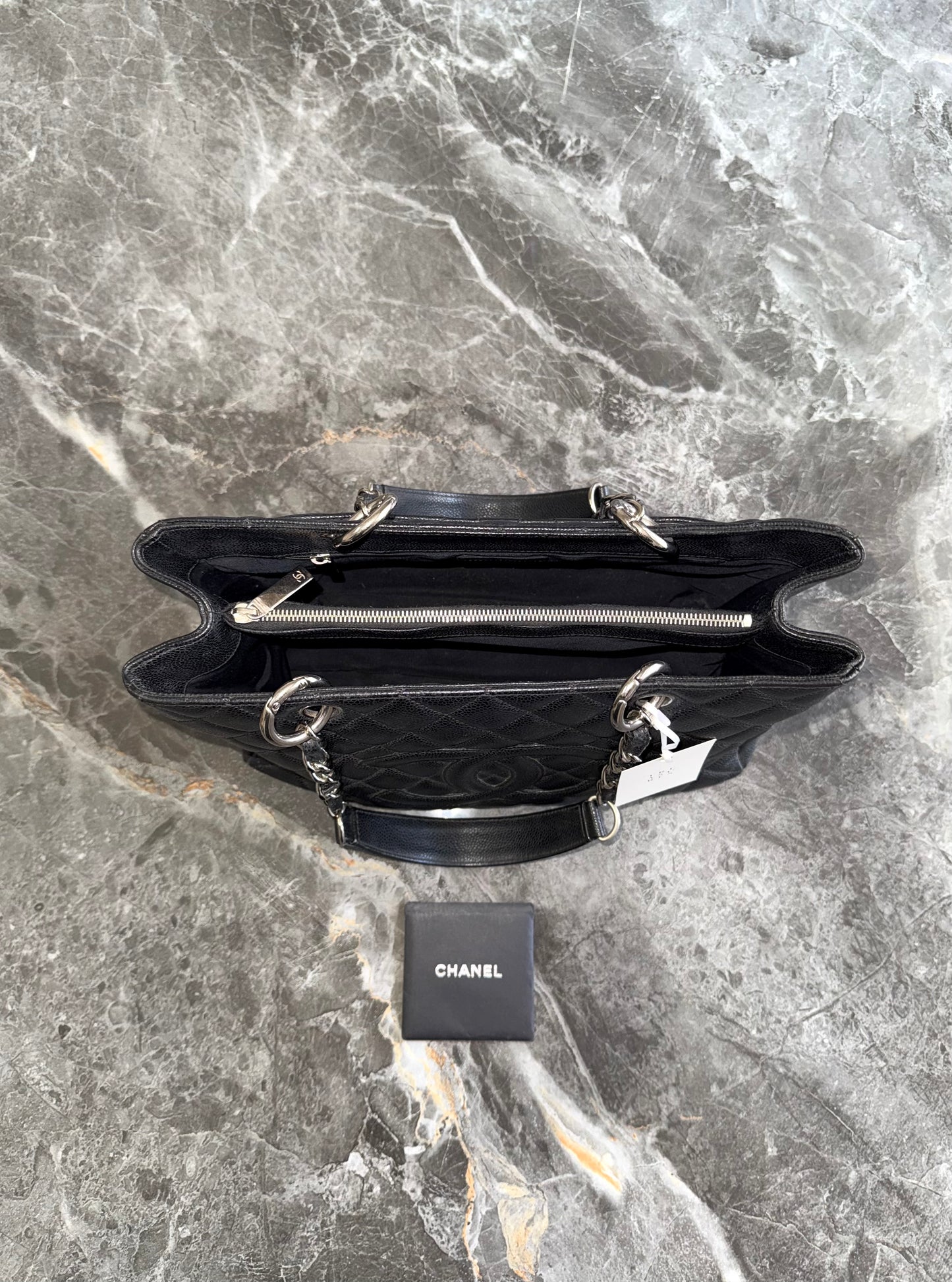 CHANEL CAVIAR GRAND TOTE BAG BLACK SILVER HW