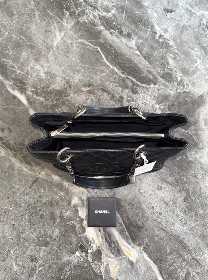CHANEL CAVIAR GRAND TOTE BAG BLACK SILVER HW