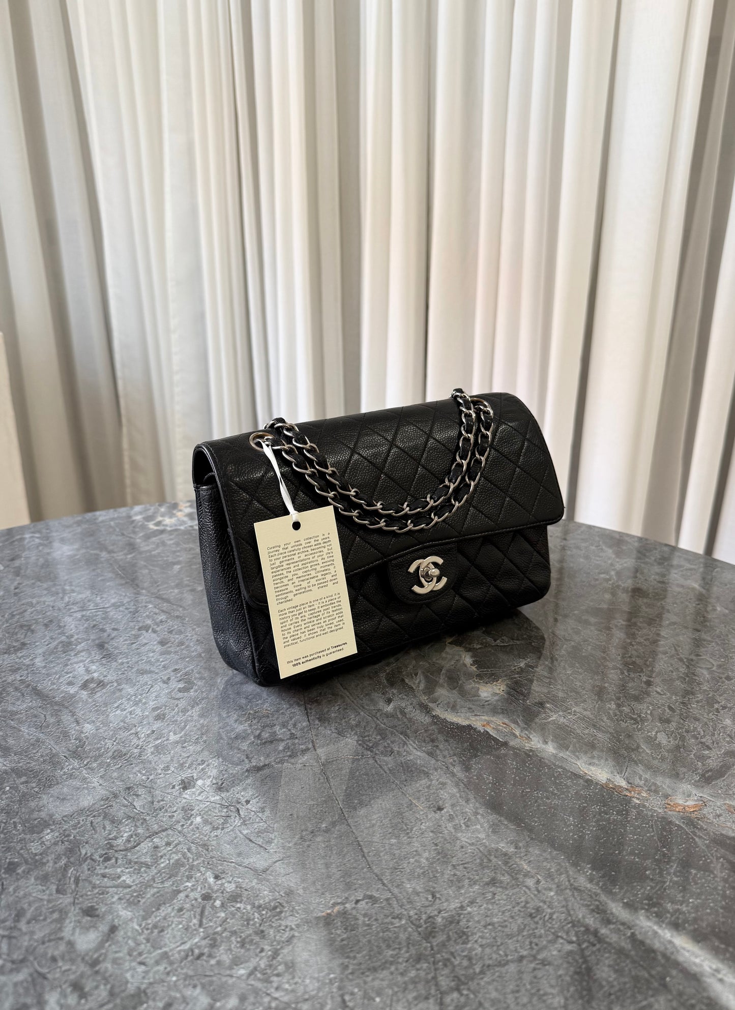 CHANEL CLASSIC DOUBLE FLAP MEDIUM CAVIAR BLACK SILVER HW