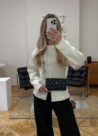 CHANEL CLASSIC LONG WALLET LAMBSKIN SERIES 17 NAVY