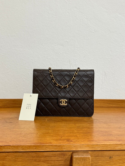 CHANEL CLASSIC SINGLE FLAP BAG BROWN 24k GOLD HW
