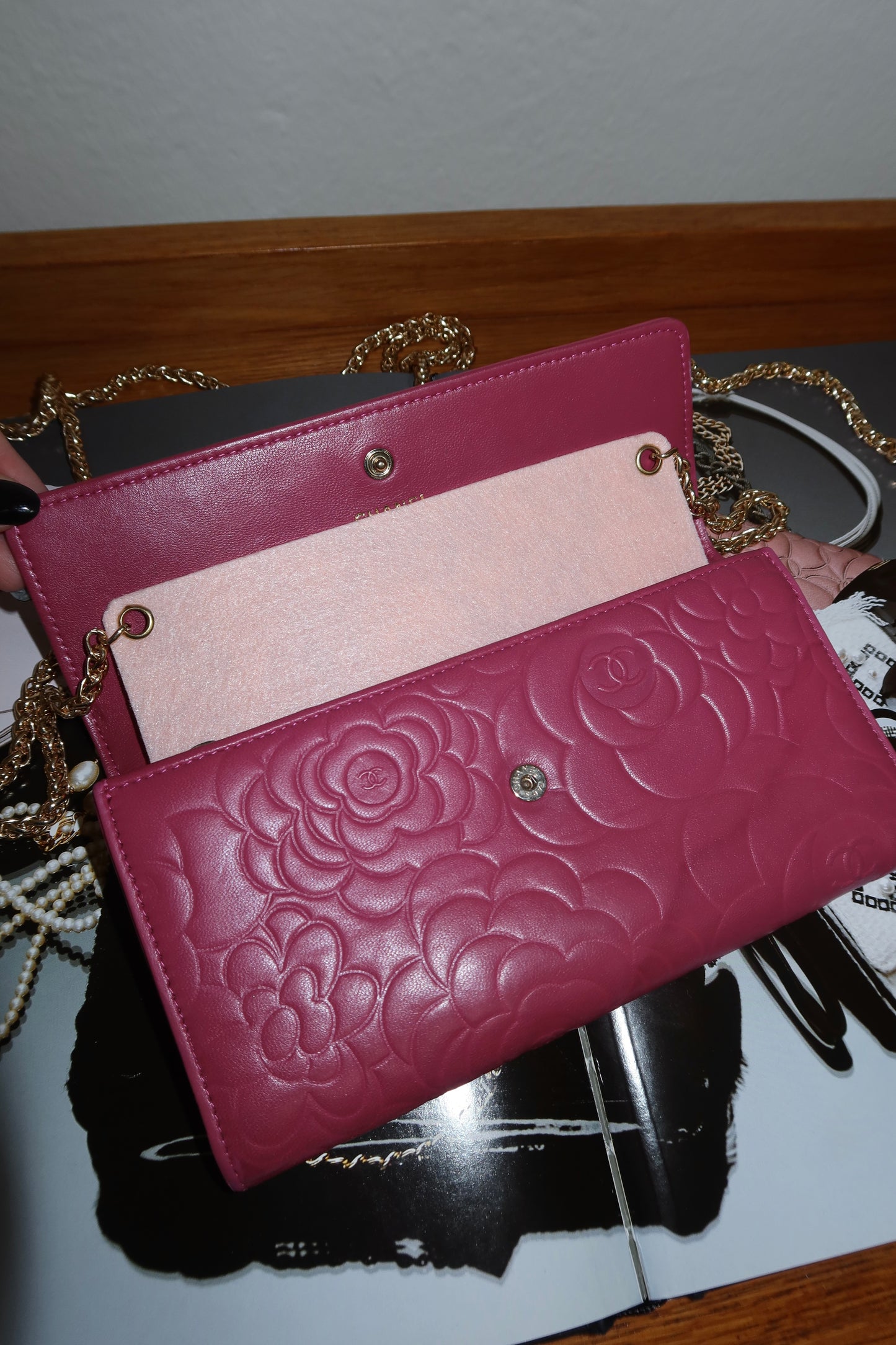 CHANEL WALLET PINK CAMELLIA GOLD