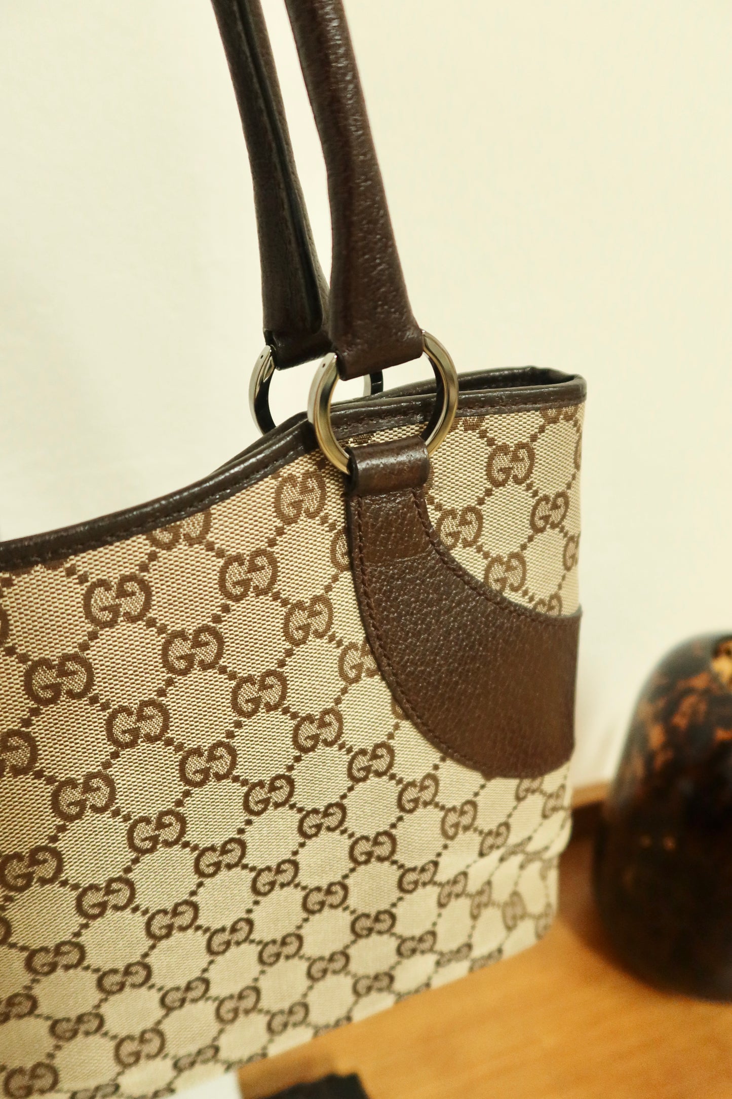 GUCCI GG SHOULDER TOTE BAG DARK BROWN