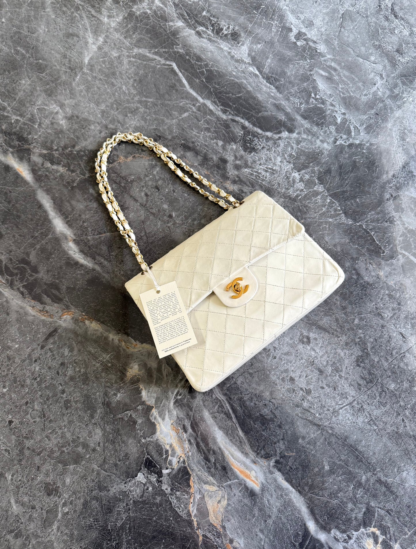CHANEL CLASSIC DOUBLE FLAP BAG WHITE MEDIUM TALL 24K GOLD